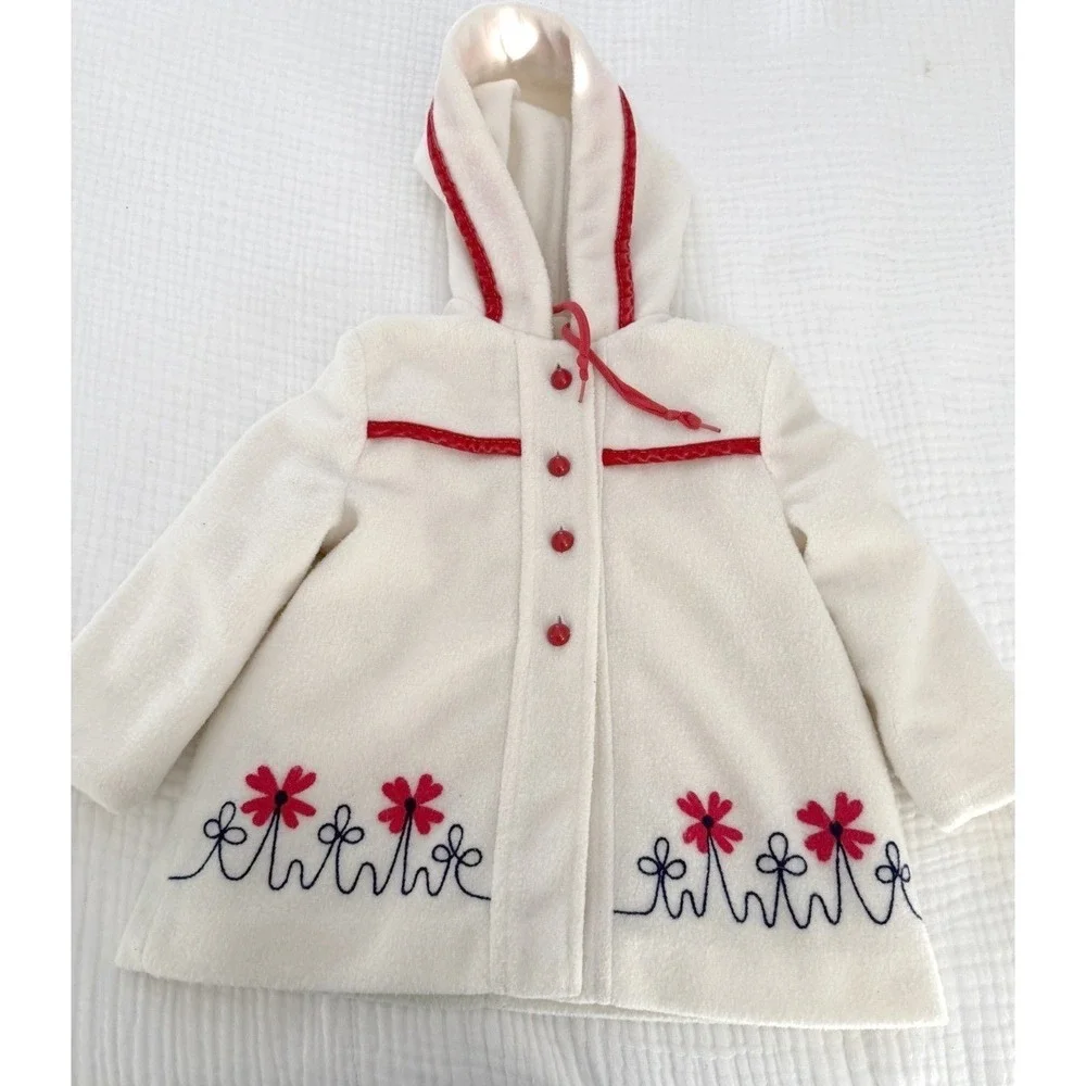 VTG‎ 1950s Cute Togs Girls Hooded Coat 2T Red Floral Quilted Lined